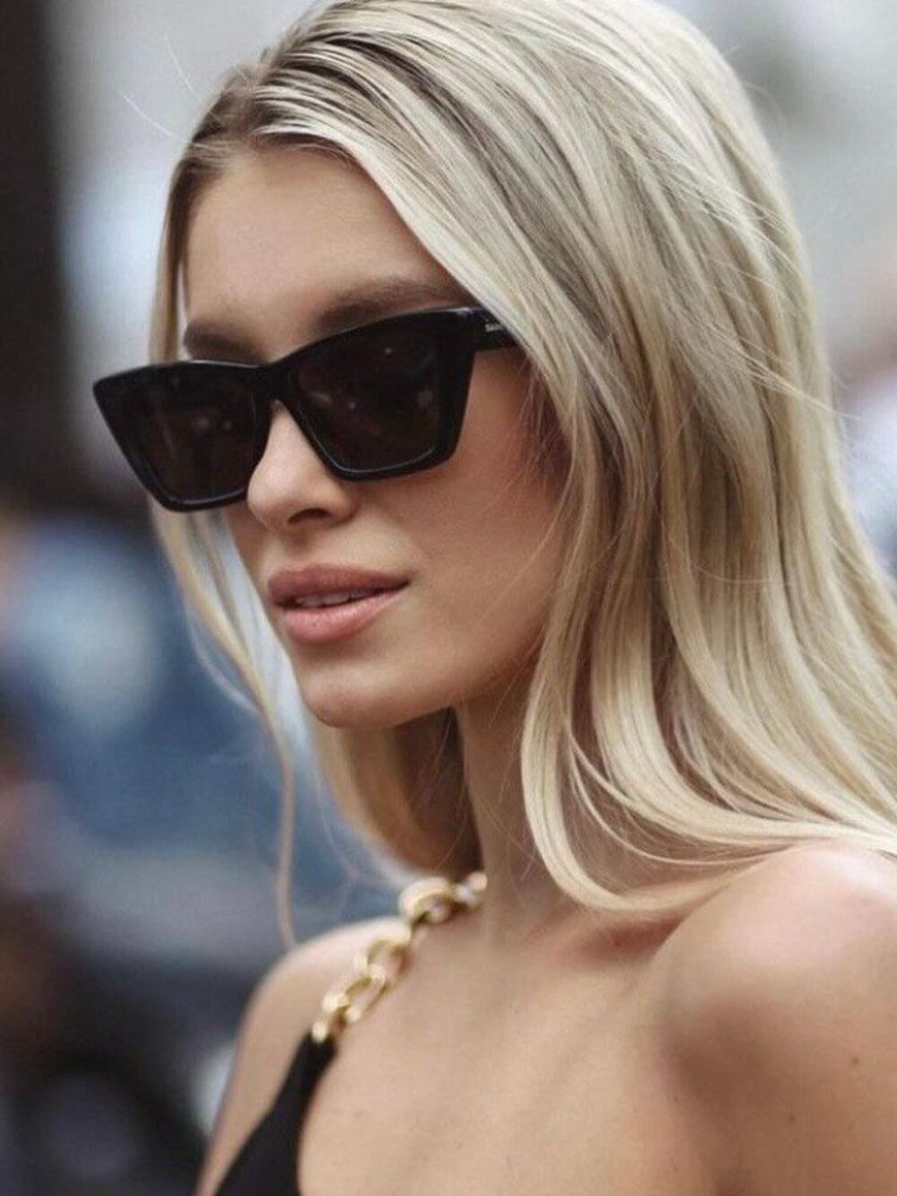 Saint Laurent SL 276 MICA 032 Sunglasses Shiny Black Cat Eye Frame, Grey Lenses